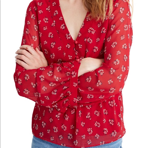 Madewell V-Neck Peplum Top in Little Lilies - Picture 4 of 11